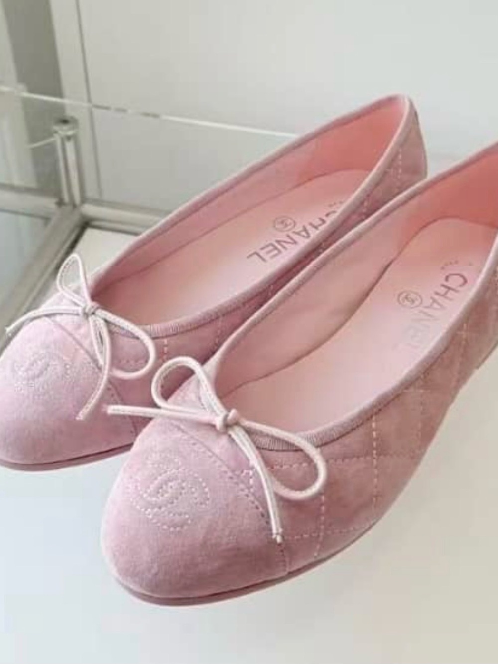 CC Pink Quilted Suede Bow Ballet Flats